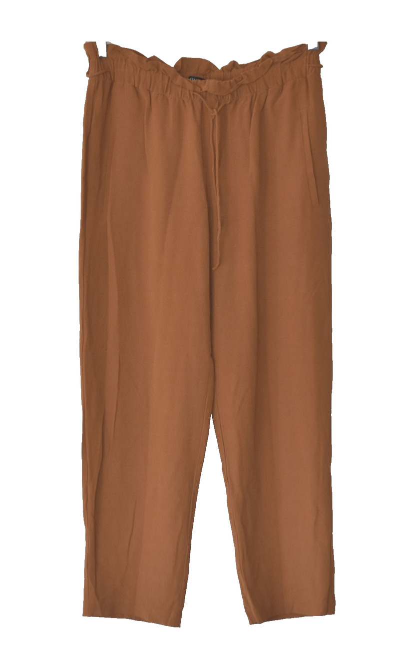 A4 Auth EILEEN FISHER Rust-Brown Tencel/Viscose Ruffled Waistband Pant Size XS